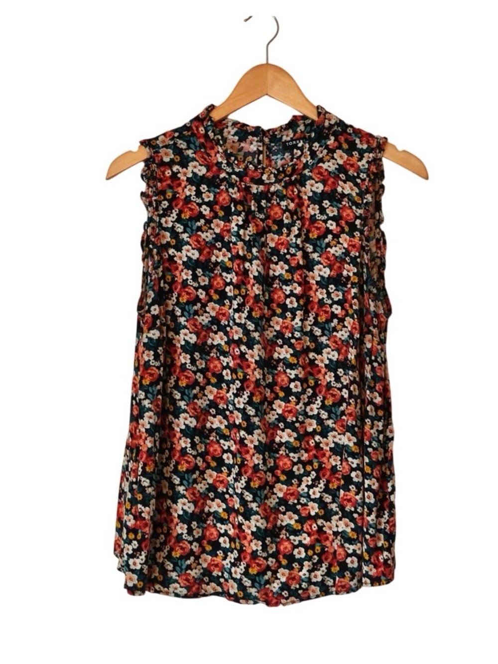 Torrid Sleeveless Floral Ruffle Neck Top